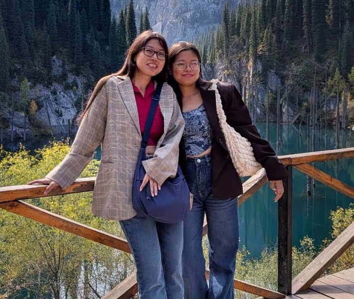 Friends at Kaindy Lake, Kazakhstan